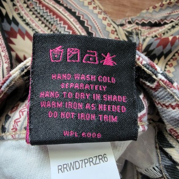 Rock & Roll Bargain Button Bell Bottom Jeans Womens 28 x 34 Cowgirl Aztec Flare - Picture 10 of 11